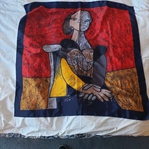 Picasso Inspired Scarf 34x34” Cubism Woman Red